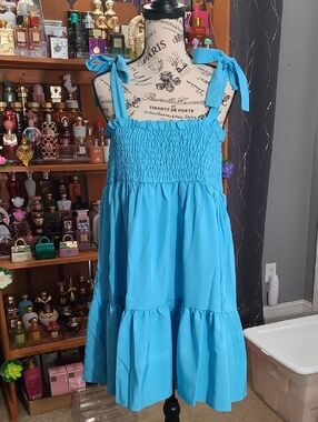Woman Summer Smock Waist Adjustable Strap Dress Size 1XL